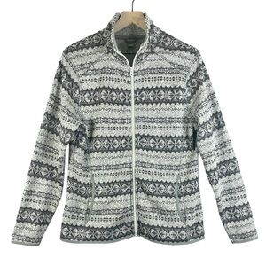 Women's Eddie Bauer Full-Zip Fleece Jacket Fair Isle Pattern In Grays Size XL